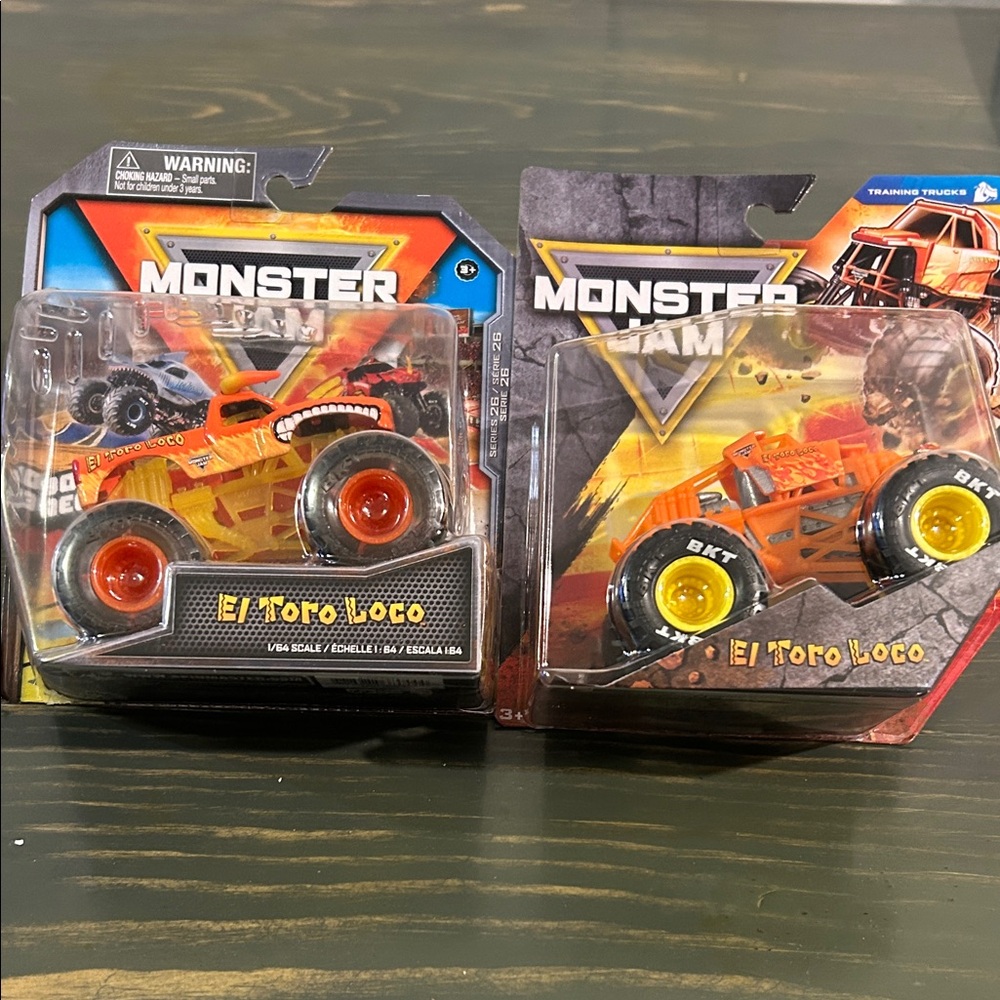 Set of 2 El Toro Loco Trucks-(1) 2022 series 26 (1)2025 training trucks series.